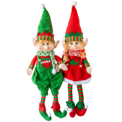 Elf Plush Christmas Stuffed Dolls, Set of 2-18" Boy and Girl Elves Holiday Cute Plush Shelf Toys - Fun Kids Buddy Figurine Decorations, Christmas Winter Holiday Party Festive Decor and Gift Exchange