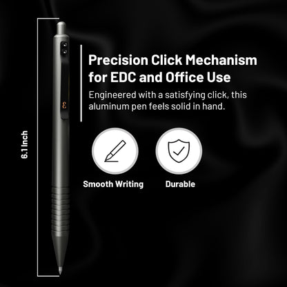 Everyman Gunmetal Grafton Full Click Refillable 0.7mm Gel Ink Pen | Sleek Anodized Aluminum EDC Pen with Deep Grooved Grip | Smooth Writing Pocket Pen for Office, Travel, Gifting & Daily Use