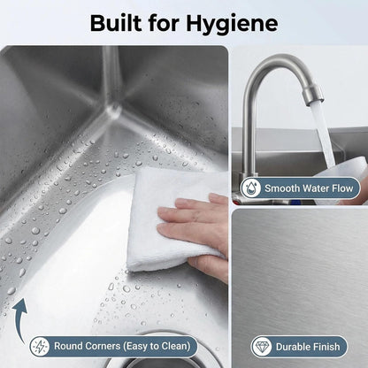 GarveeTech Commercial Stainless Steel Hand Wash Sink with Side Splash Guards, Small Wall Mount or Drop-In Handwashing Basin, 360° Swivel Faucet & Drain Kit for Restaurant Kitchen Bar Garage