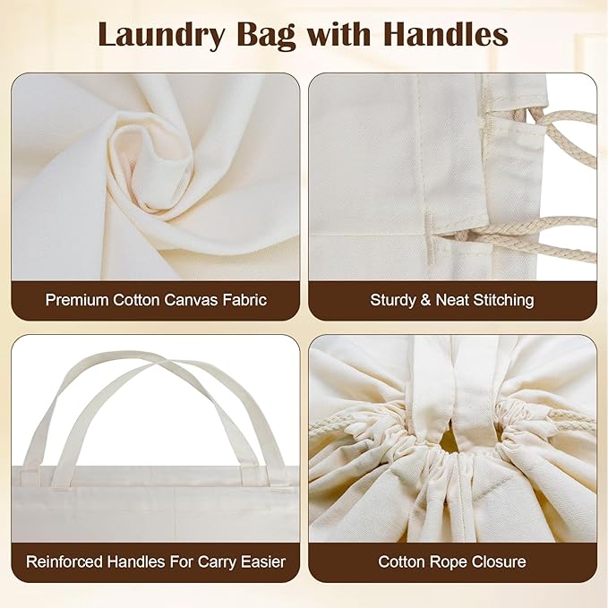 Canvas Laundry Bags with Handles & Rectangular Base, 90L Extra Large Heavy Duty