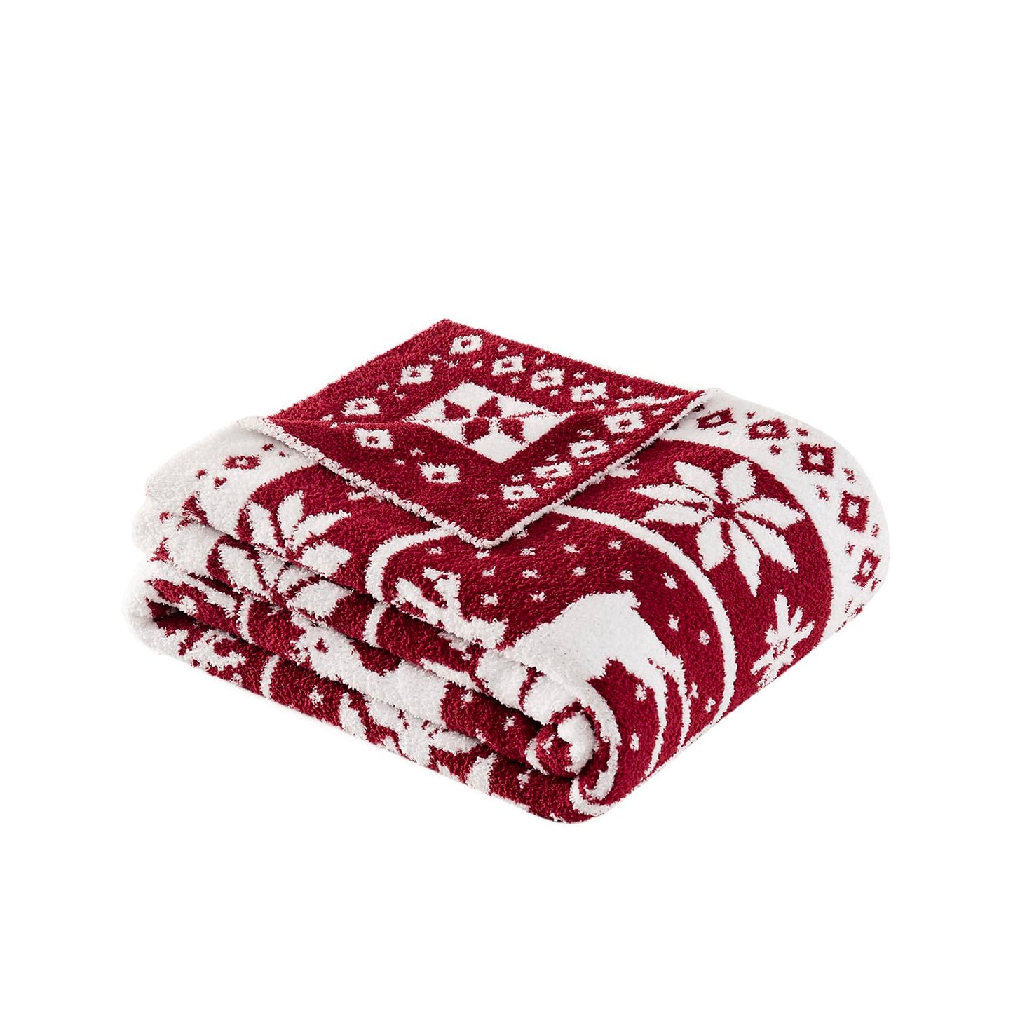 Super Soft Christmas Throw Blanket for Couch Bed Living Room Decor, Fuzzy Fluffy Fleece Cozy Like Chenille, Cute Tree Deer Snow Pattern, Thick and Warm for Winter, Red and White, Small 50x60 inch