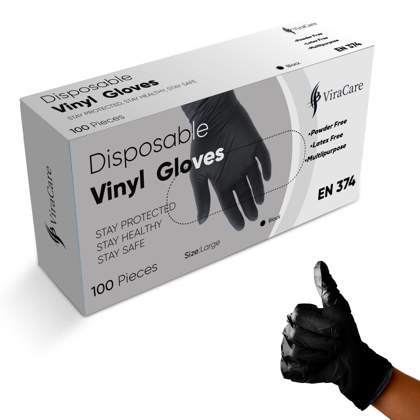 500 x Black Disposable Gloves | Vinyl Gloves Disposable | Latex free Gloves | Powder Free Gloves | Black Gloves Disposable | Strong And Non-Sterile | (Large, 5 Packs of 100)