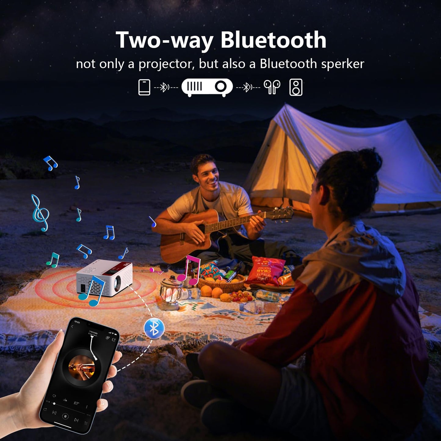 【Netflix-Officially-Licensed】TMY Mini Projector with WiFi and bluetooth, 1080P Full HD Portable Projector, Movie Projector Compatible with TV Stick Smartphone/HDMI/USB, indoor & outdoor use