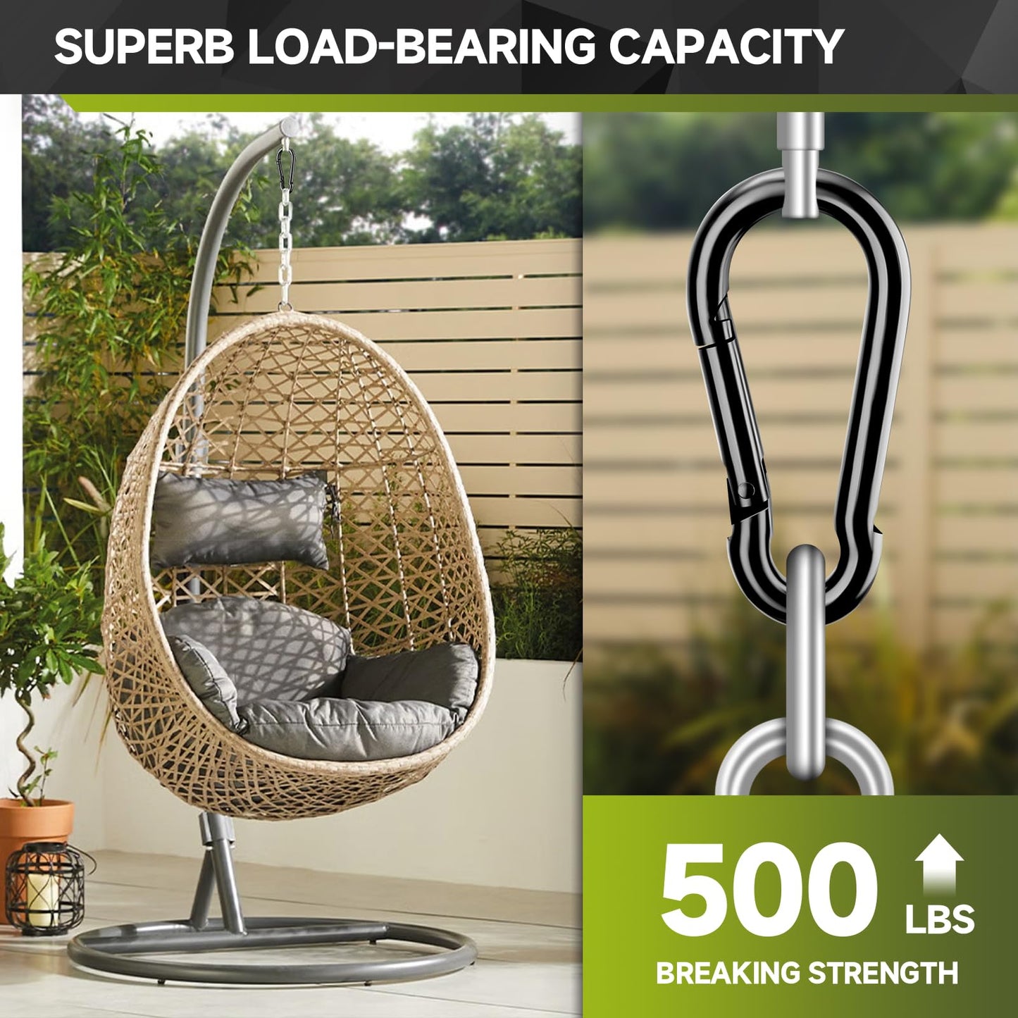 10Pcs Spring Snap Hooks, 3.16” Carabiner Clip, 500lbs Heavy Duty Rope Connector, Large Carabiners for Indoor & Outdoor, Hammock, Swing, Camping, Fishing, Hiking