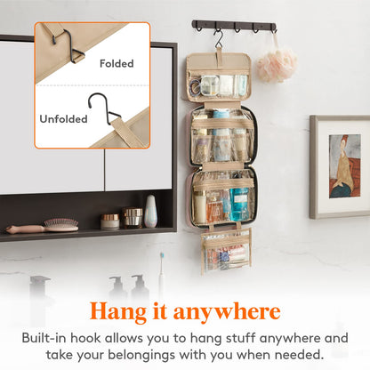 Lifewit Travel Toiletry Bag, Large Hanging Makeup Bag Organizer for Women, Transparent Travel Cosmetic Bag with Hanging Hook for Full Size Bottles, Vacation Essentials, Medium, Pink