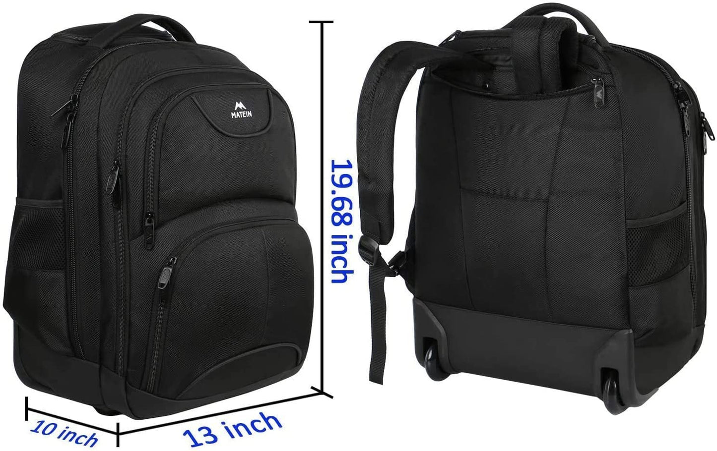 MATEIN Travel Backpack with Wheels, Rucksack with Wheels Cabin Size Wheeled Backpack 17inch Laptop Trolley Business Cabin Bag Carry On Suitcase Hand Luggage School Backpack for Women, Men, Uni, Black