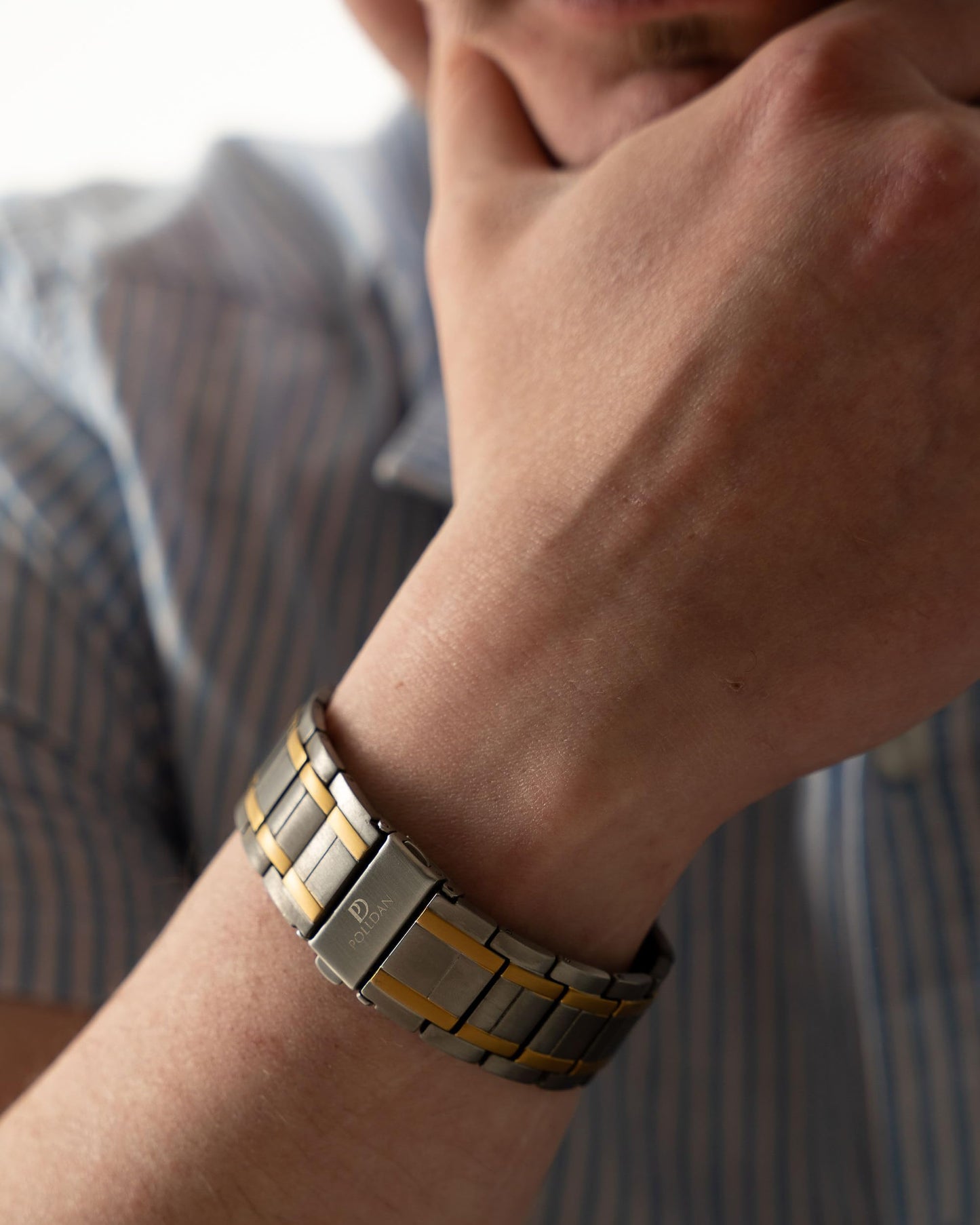 POLLDAN® Mens Magnetic Bracelet with 6200 Gauss Power | 3X Strength Mens Bracelet | Titanium Bracelets for Men with Fold-Over Clasp, Adjustable Length, Gift Box | Mens Wrist Jewelry (Silver&Gold)