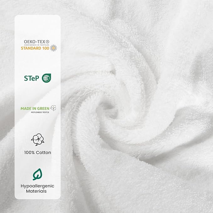 SEMAXE White Bath Towel Set, 100% Cotton Bathroom Towels