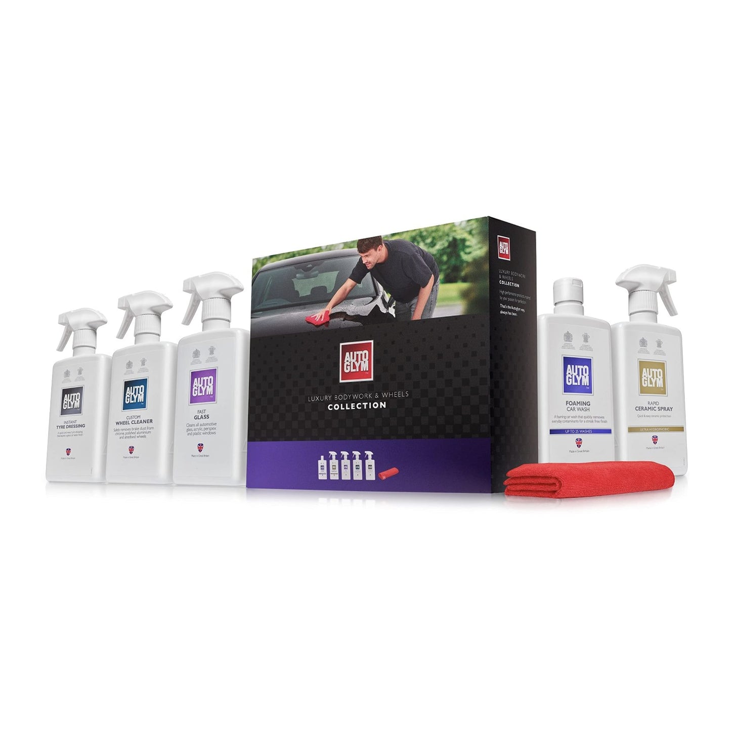 Autoglym Luxury Bodywork And Wheels Collection, 6pc Car Cleaning Kit, Car Cleaning Gift Set, Black