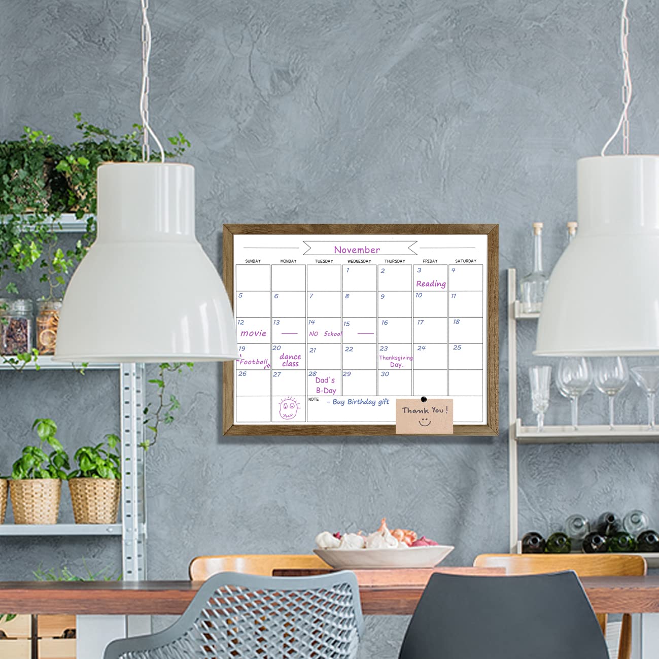 TORASO Dry Erase Monthly Calendar Board, Magnetic Surface Whiteboard for Wall, Office/School/Home, Solid Wood Frame Hanging Board & Planning Board, 13"x 17" (YL-RB-3343-B)