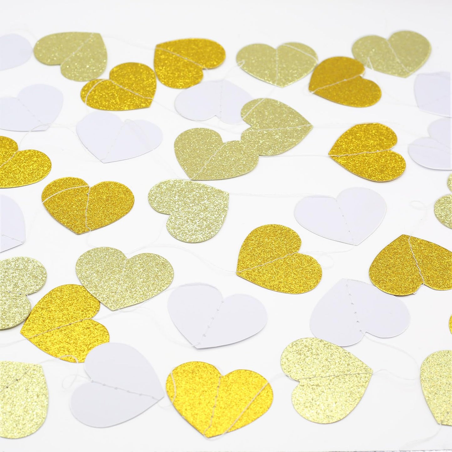 White Gold Champagne Party Decorations Garland-Hanging Christmas Paper Heart Streamer Banner,Birthday Neutral Baby Bridal Shower Engagement Wedding Bachelorette Anniversary 52FT Supplies Joylune