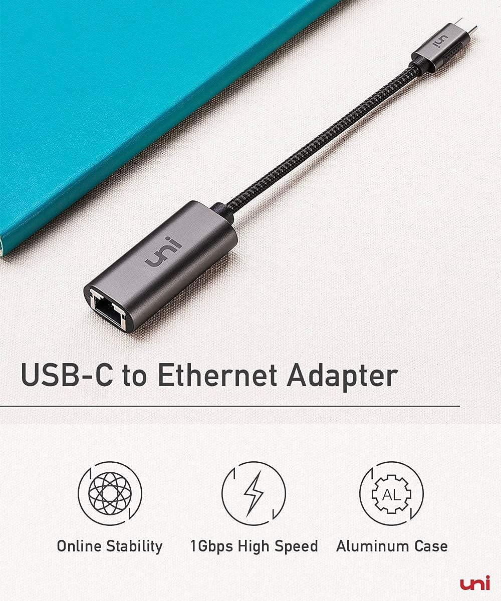 uni USB C to Ethernet Adapter, Driver Free 1Gbps Wired Network Adapter, Gigabit Thunderbolt LAN Adaptor in Aluminum, Compatible for iPhone 15 16, MacBook Pro, MacBook Air, iPad Pro/Air, Dell XPS