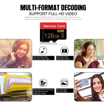 2 Pack Micro memory card 128 GB with Adapter, C10/U3/UHS-I/A1, TransFlash Card, TF card for Camera, Smartphone, Tablet, Drone (Red 128GB *2)