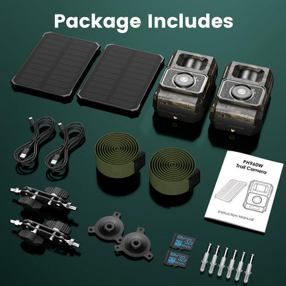 MAXDONE Solar Trail Camera 2 Pack - 4K 64MP WiFi Bluetooth Solar Deer Camera with Night Vision Motion Activated, Game Camera IP66 Waterproof, Wildlife Cameras Built-in Battery Rechargeable Power