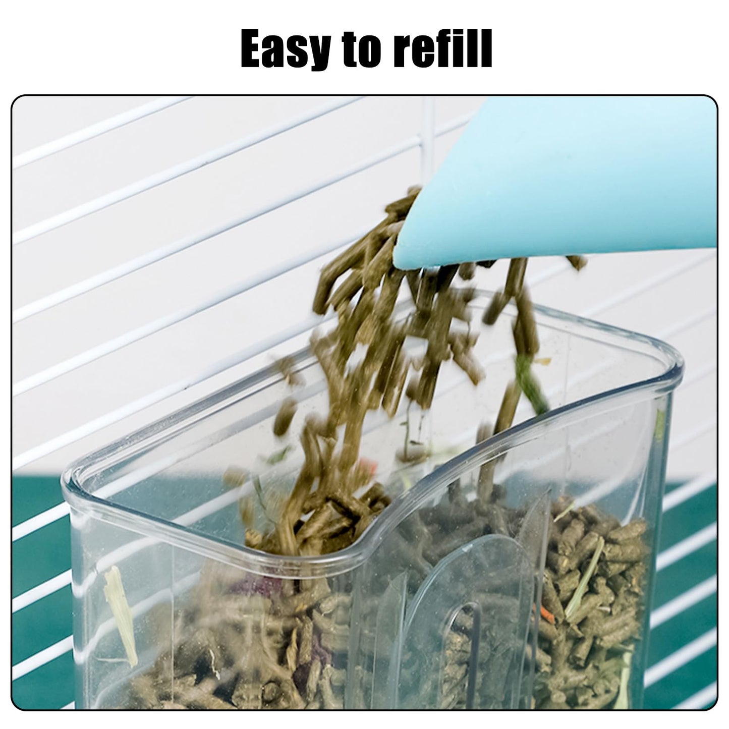 TOKAYIFE Automatic Pet Feeder, 800ml Adjustable Outlet Food Dispenser Power-Free for Small Animal Cage Crate Hutch Rabbit Cat Puppy Guinea Pig Chinchilla Bird Hamster (Grey)