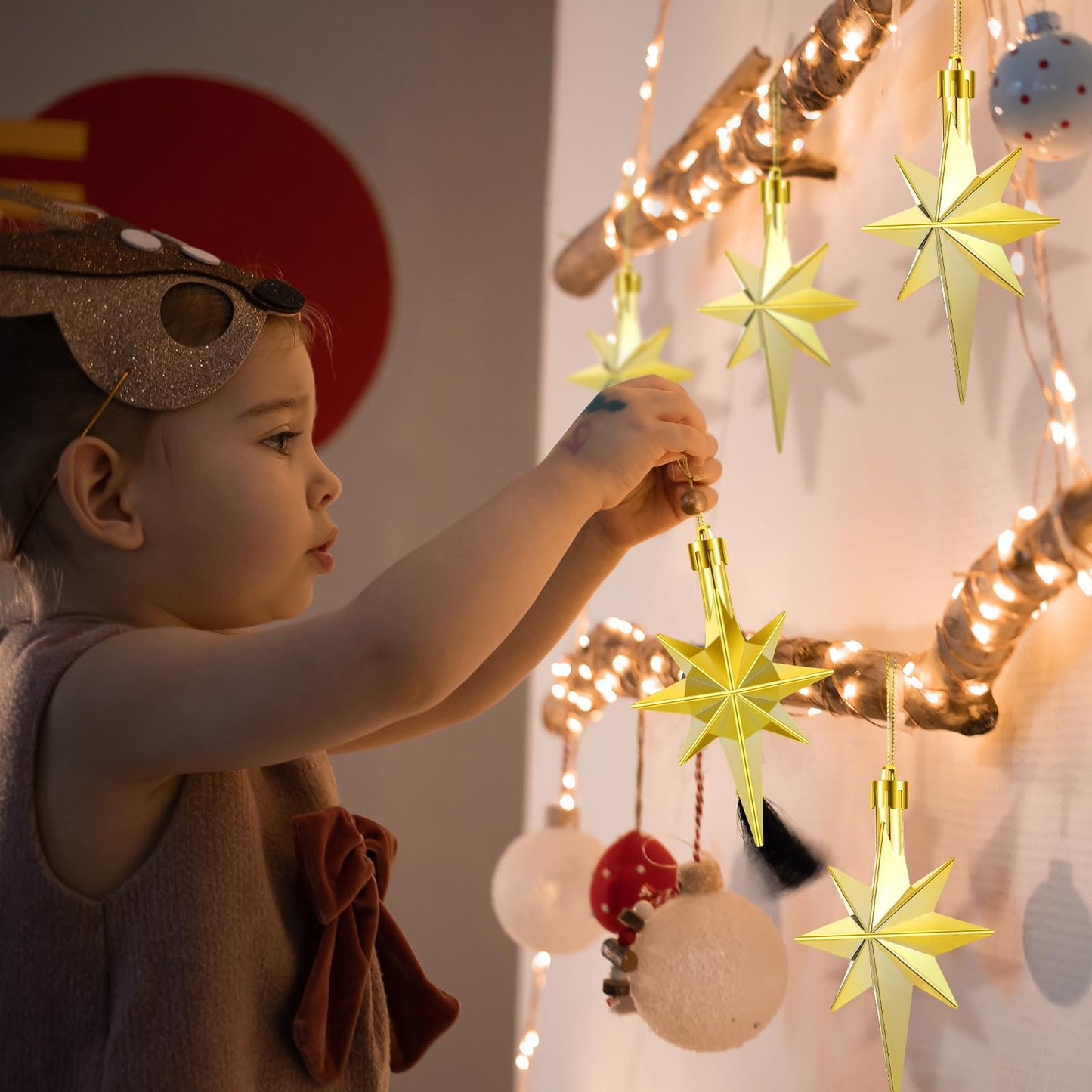Syhood 12 Pcs Gold Christmas Bethlehem Star Ornament for Christmas Tree 3.14inch Bethlehem Star Ornament Plastic Hanging Gift Decor for Xmas Party