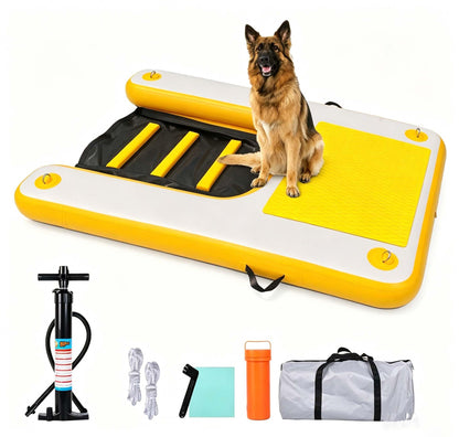 Inflatable Dog Boat Ramp Floating Dock Water Ladder for Pool, Boat, Non-Slip EVA Floating Ladder Pool Ramp for Dog Up to 220 LBs with Dual-Action Air Pump