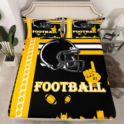 Feelyou Football Bed Sheets Set Boys Girls Full Size Rugby Sports Bedding Set Football City Fitted Sheet with 16 Inch Deep Pockets