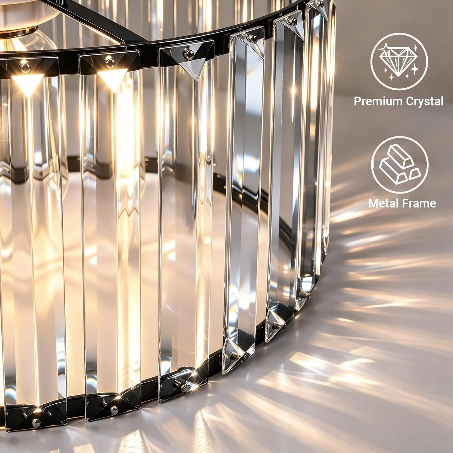 Crystal Ceiling Light Fixture, Modern Semi Flush Mount Ceiling Light, Black Close To Ceiling Light Fixtures, Crystal Chandelier Entryway Light, 11in Chandelier for Bedroom Porch Kitchen Living Room