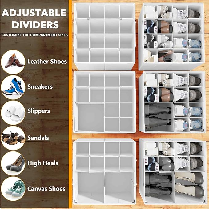 SpaceAid Shoe Organizer for Closet, 2 Pack Foldable Shoe Storage Containers