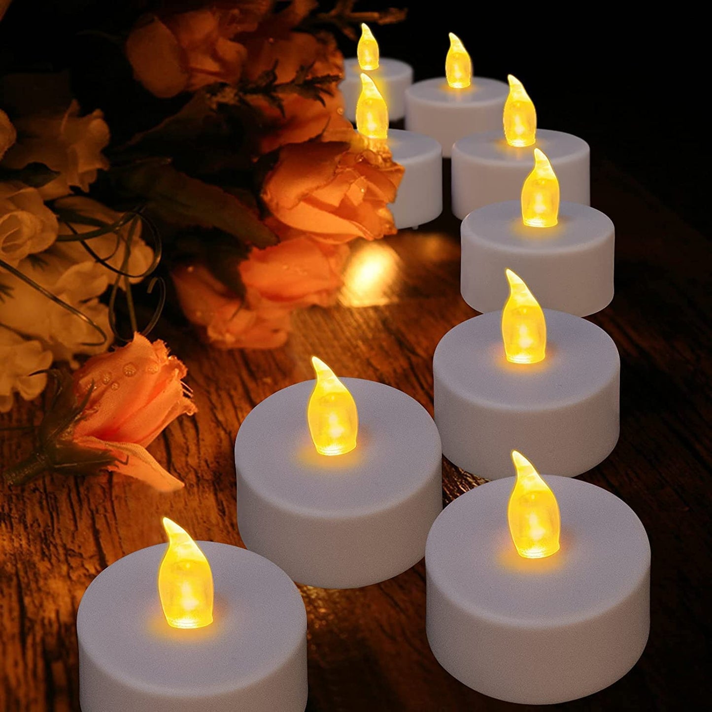 Hanzim LED Tea Lights Candles- 100PACK Warm Yellow Flameless Candles Realistic and Bright Flickering Long Lasting 200Hours for Holiday Celebration,Party,Home Decoration,Battery Operated