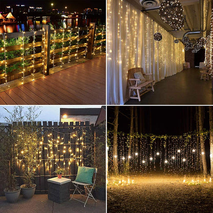 HEYFUNi Curtain Lights,13ftx6.5ft Safety Window Curtain Icicle String Lights 30V 8 Modes for Christmas Wedding Party Family Patio Lawn Decoration(Warm White)