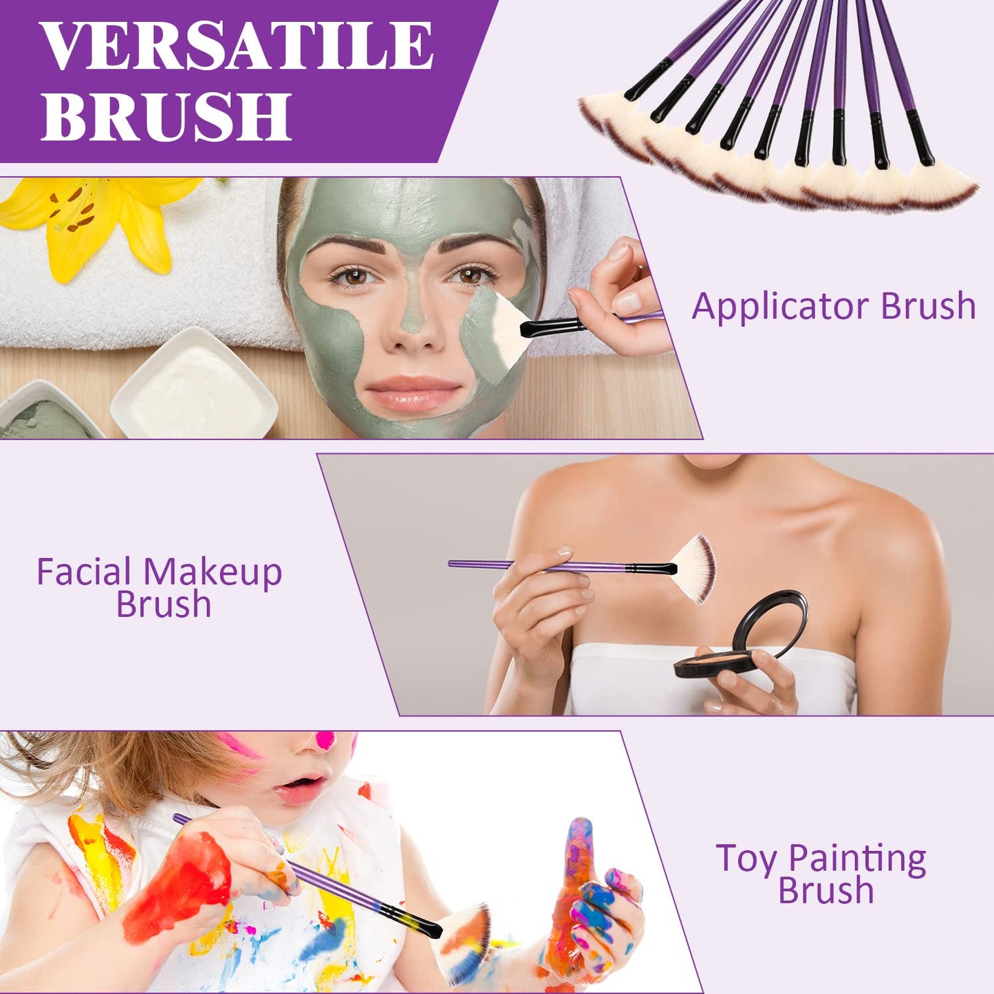 9 Pieces Facial Fan Mask Brushes, Soft Facial Applicator Brushes Tools for Peel Glycolic Makeup for Mud Cream(Champagne)