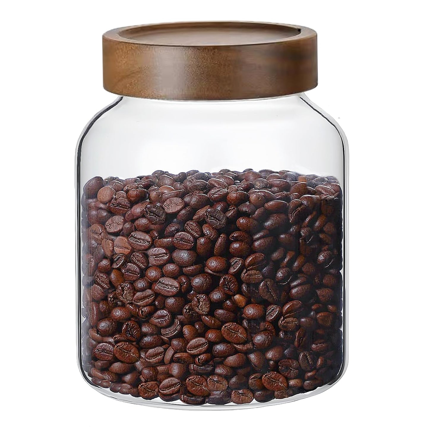 50 Fl oz/1500 ml Clear Glass Jar with Airtight Wooden Screw on Lid, Glass Pantry Canister for 500g Coffee Beans, Kitchen Food Storage Containers for Rice,Flour,Pasta,Sugar,Honey,Tea, Spice,Cereal