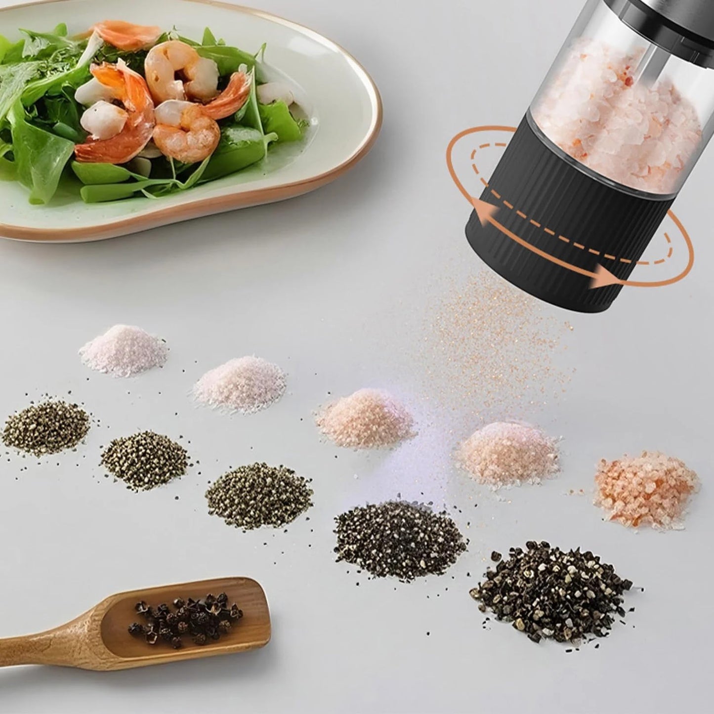 Electric Salt and Pepper Grinder, USB Rechargeable with Ceramic Grinding Mechanism, Adjustable Coarseness, One-Touch Operation, Stainless Steel and Black