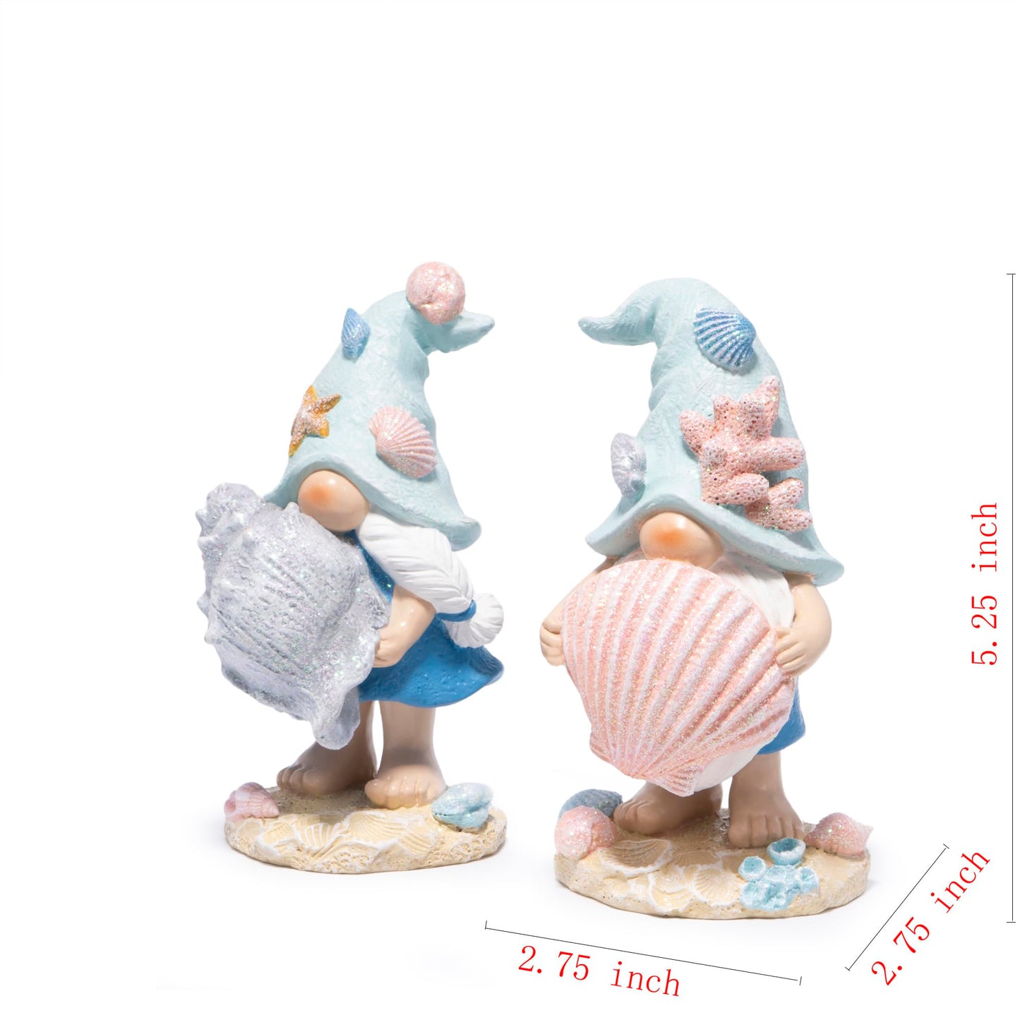 Hodao Ocean Elf Figurines with Seashell & Conch – Coastal Nautical Beach Elf Decor for Coastal Living Room, Ocean Themed Home Tabletop Decoration, Gift for Retirees (Blue-Grey)