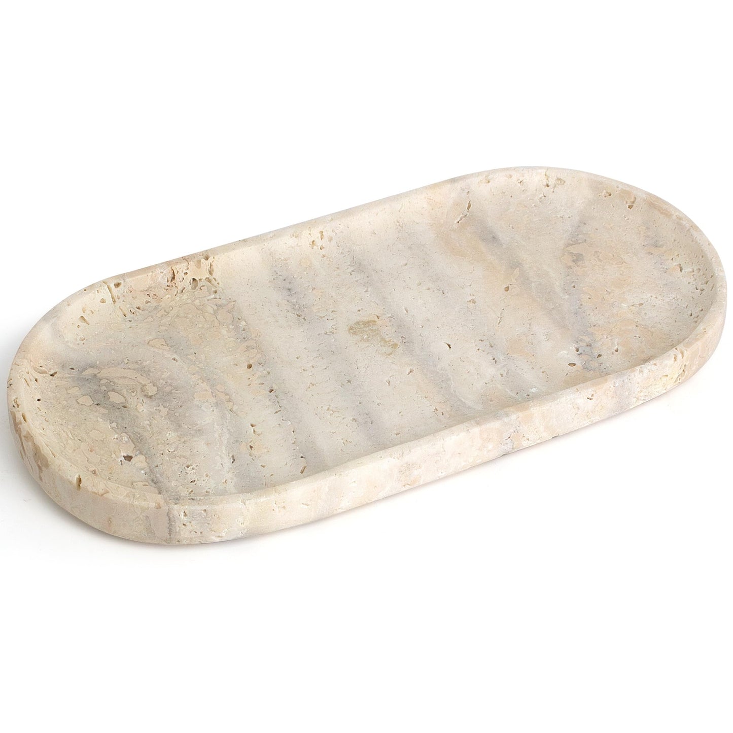 YMXYJM Genuine Real Natural Marble Tray for Bathroom, Luxury Ultra White Travertine Stone Vanity Tray, Decorative Oval Trays for Countertop Storage, Vanity, Dresser, Kitchen, Home Decor, 11.9"*5.8"