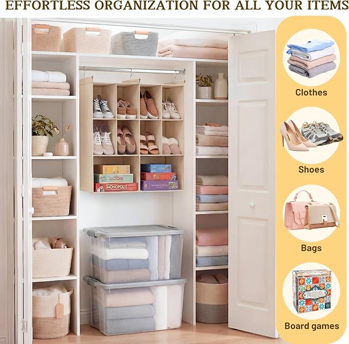 Ofiray-home 3 Tier Hanging Closet Organizer, 10 Compartments Sweater Organizer