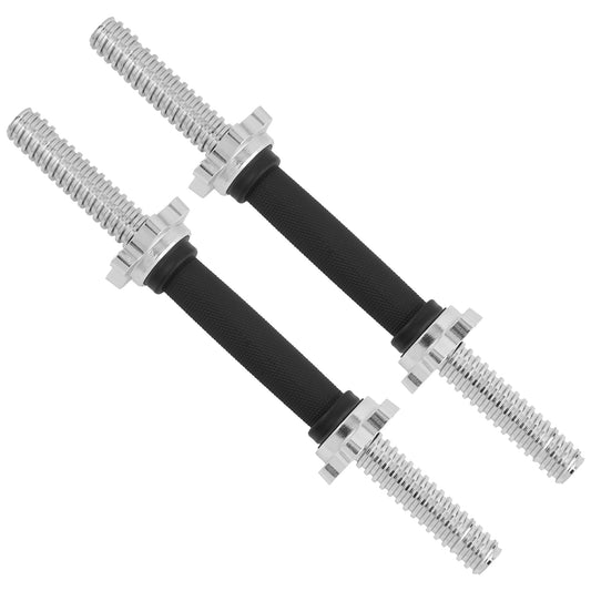 Yes4All Pair of Threaded Dumbbell Handles, Dumbbell Bar with Collars, Chrome/Rubber Grip, Fit 1 Inch Plates, Weight Bar Connector 16 Inches - Silver