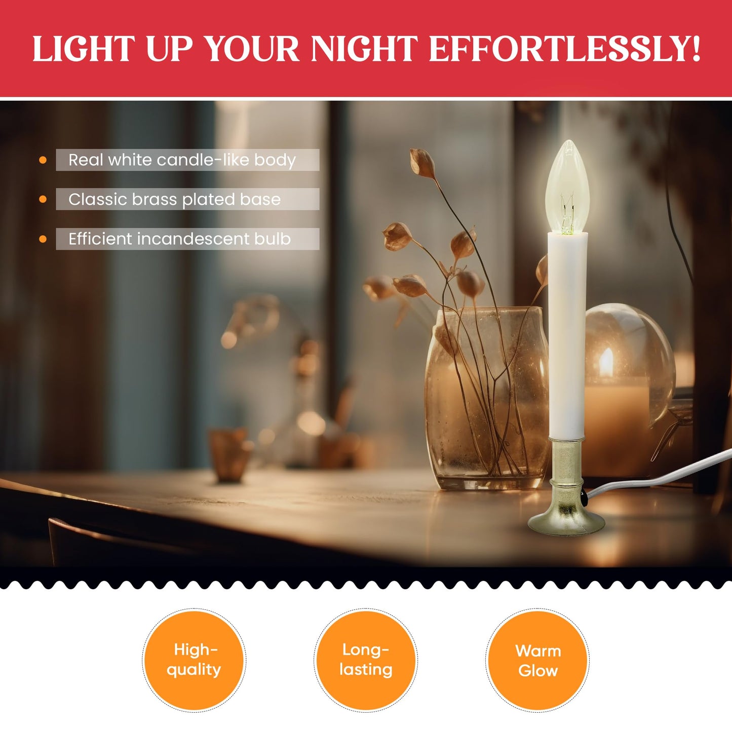 Creative Hobbies® Pack of 6 Electric Window Candle with On/Off Switch, Incandescent Light Bulb, Brass Plated Base, Ready to Use (Original)