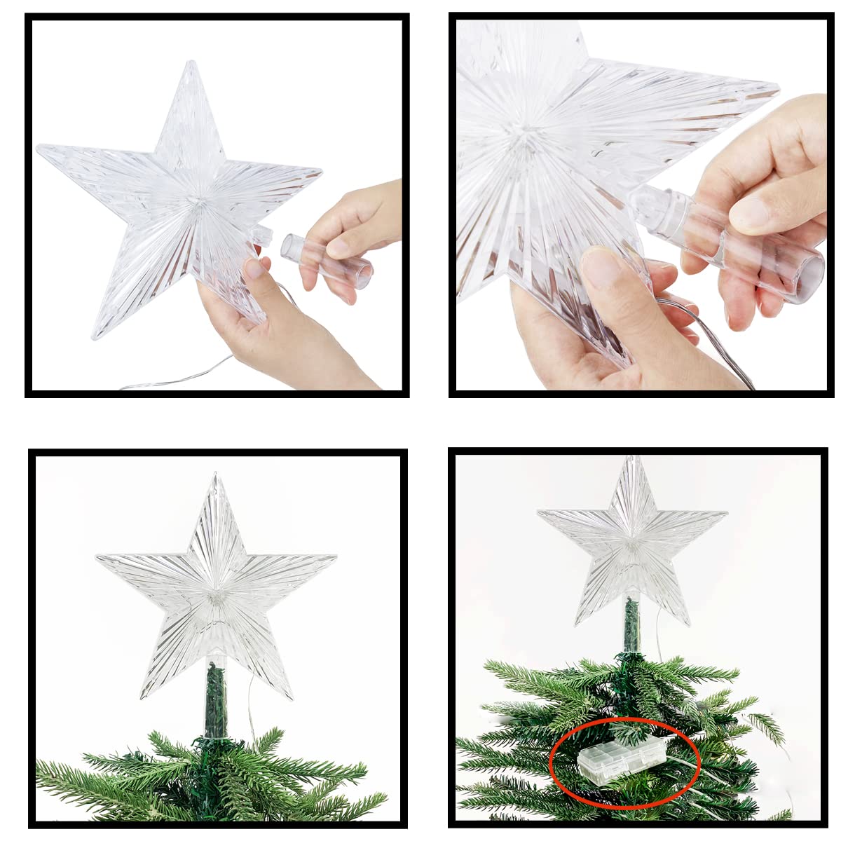 Brogrous Christmas Star Tree Topper Lights 9.5inch 10LED Multicolour with Versatile Remote Controller 3AA Battery Powered Tree-top Star for Xmas Tree Home Decoration（Indoor and Outdoor ）