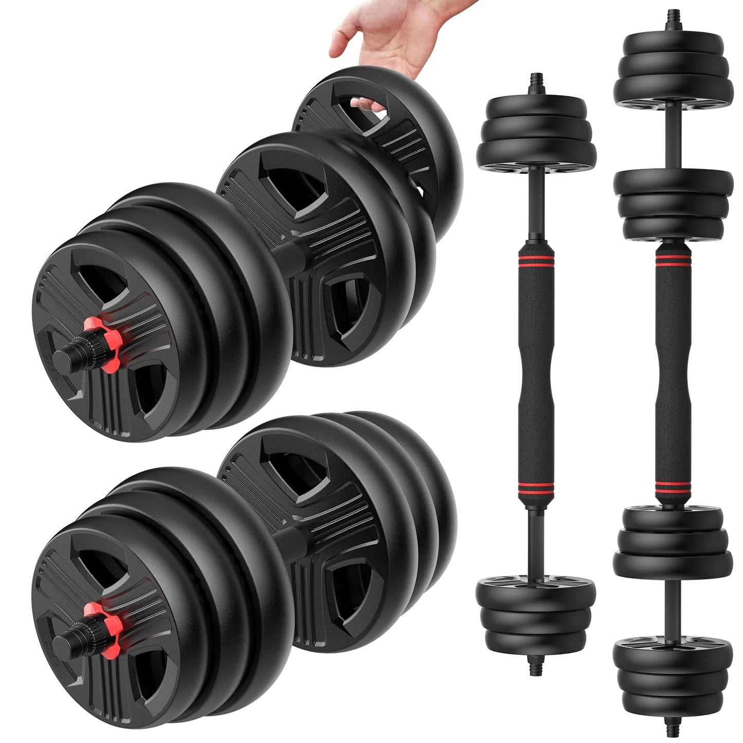 UKEEP Adjustable Dumbbells Set, 30lbs Free Weight Set with Connector, 2 or 3 in 1 Dumbbells Set Used as Barbell, Kettlebells, Fitness Exercises for Home Gym Suitable Men/Women