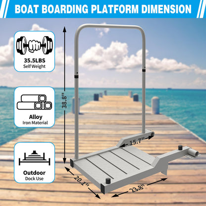 Boat Boarding Platform with Handrail, Dock Boarding Step with Handle, Rust-Proof Outdoor Dock Extension (400LBS Capacity L)