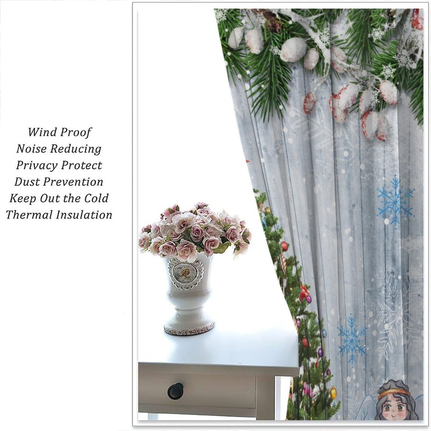 FengMingRui Kids Christmas Curtain for Bedroom Angel Pine Tree Christmas Tree Pine Leaves Winter Holiday Christmas Decor Window Drapes 42" W X 45" L