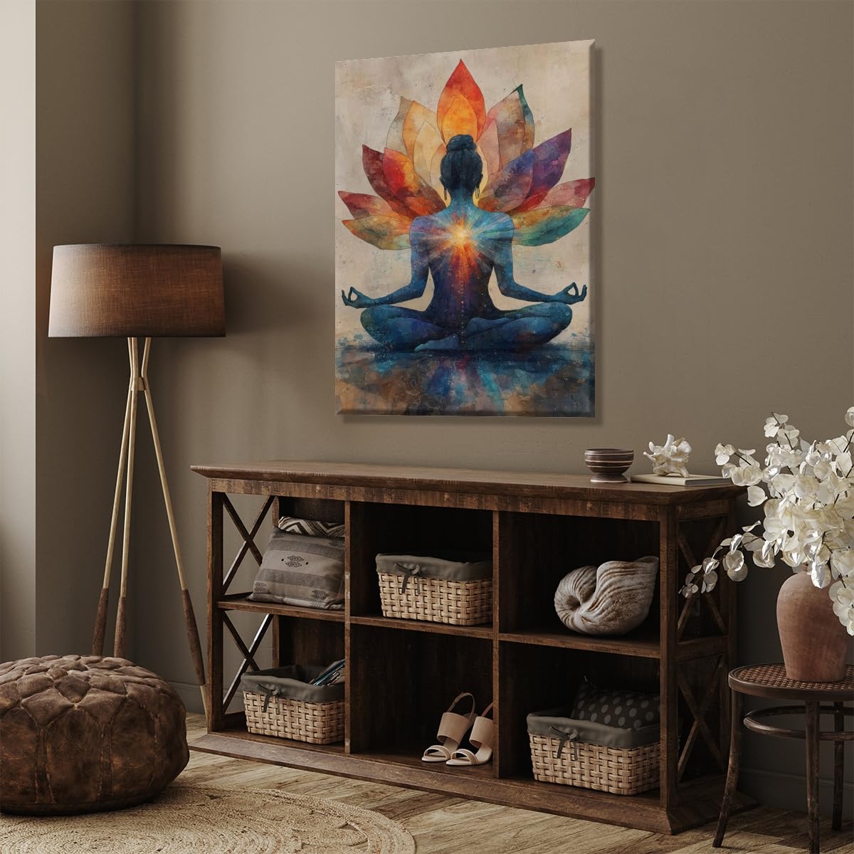 Meditation Wall Art Colorful Meditation Lotus Poster Chakra Energy Canvas Print Yoga Room Home Decor 12x18inch Unframed