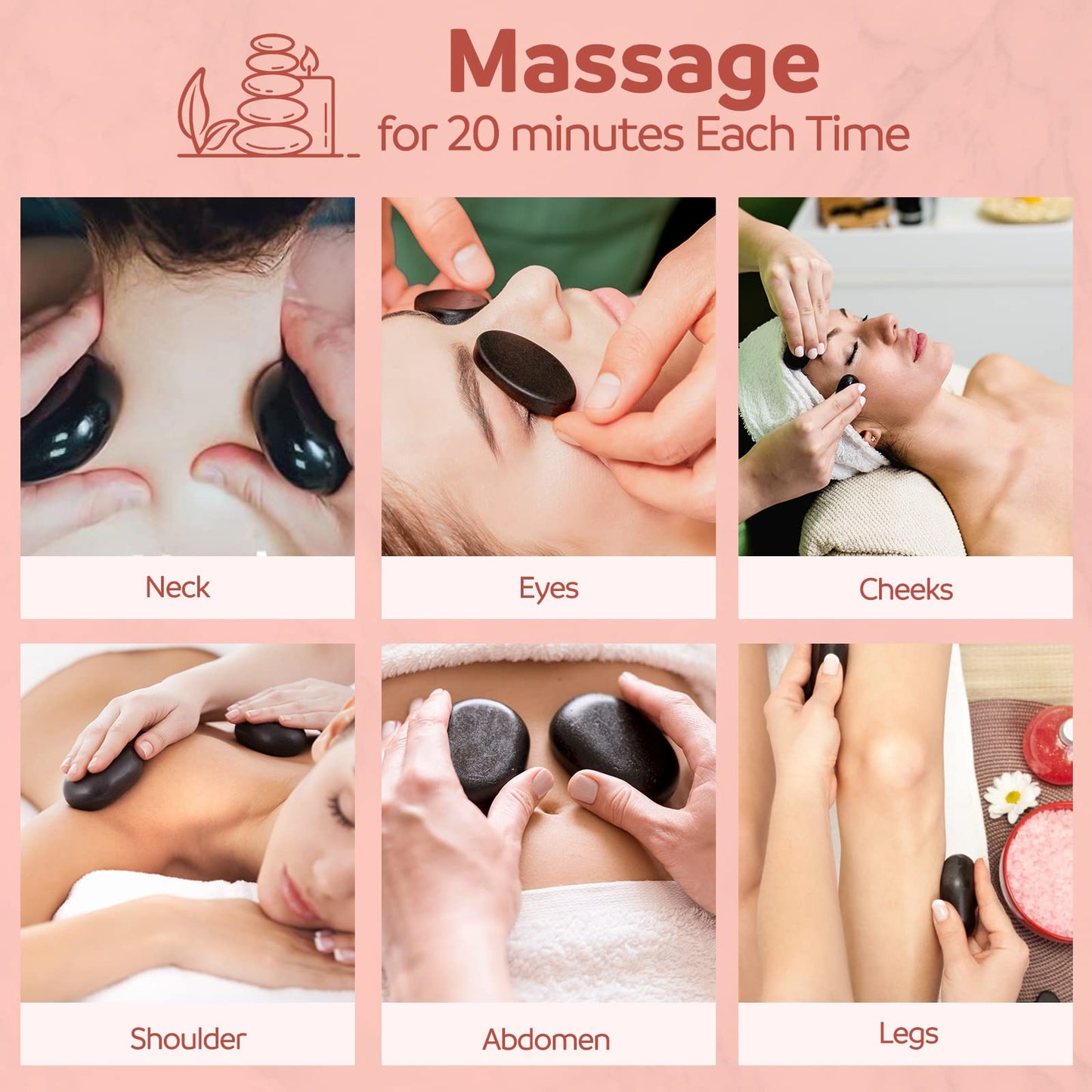 Granpay 20PCS Hot Stones for Massage with Warmer, Hot Stones Massage Set with Warmer Kit Basalt Hot Rocks Massage Stone for Spa Warming Therapy Pain Relief