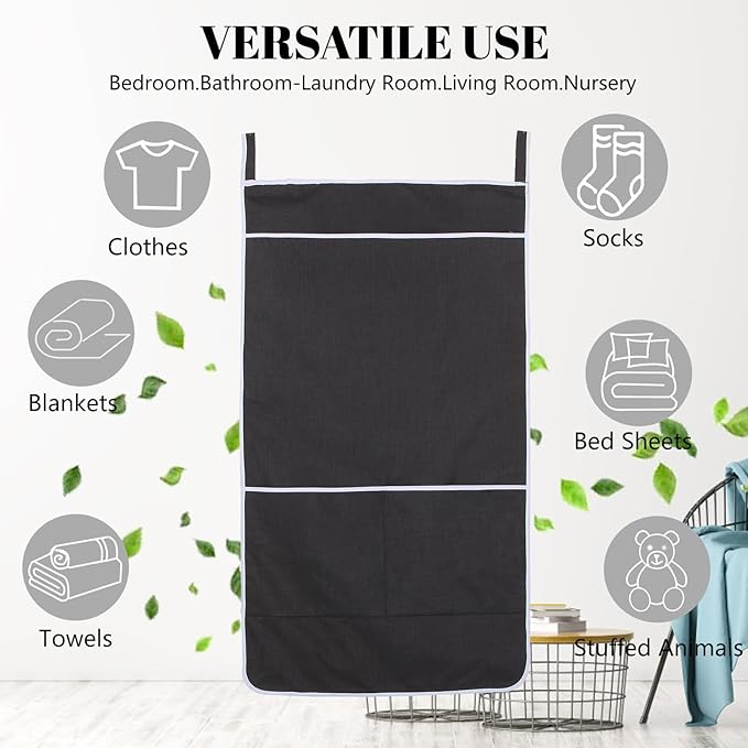 Black Hanging Laundry Hamper Bag, XL Door Hanging Hamper
