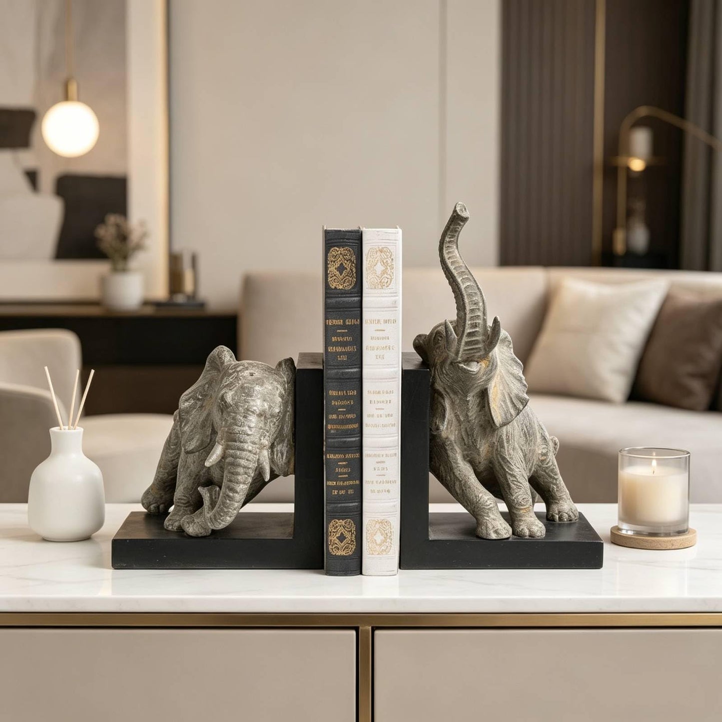 Decorative-Bookends Elephant Book-Ends Heavy Duty - Book Stoppers for Home Office School 5.34 LBS 11.8 * 7.9 * 9.8 Inch Newman House Studio