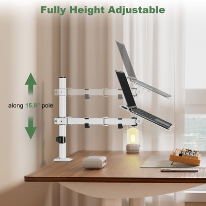 Laptop Desk Mount, Single Laptop Stand Arm with Vented Tray for 17 inch Notebook or 14”-32” Monitor, Holds up to 17.6 lbs, Fully Adjustable, Clamp/Grommet Mounting, VESA 75/100mm