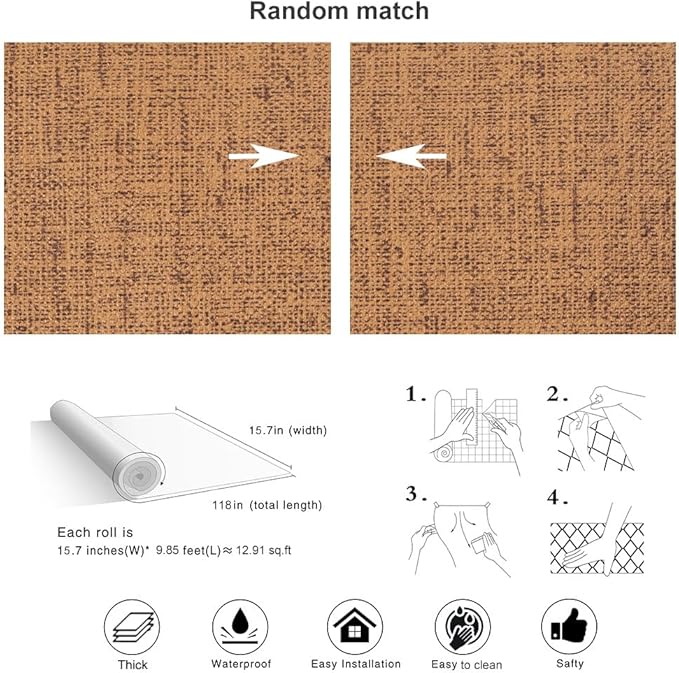 Brown Grasscloth Peel and Stick Wallpaper Textured Contact Paper Removable