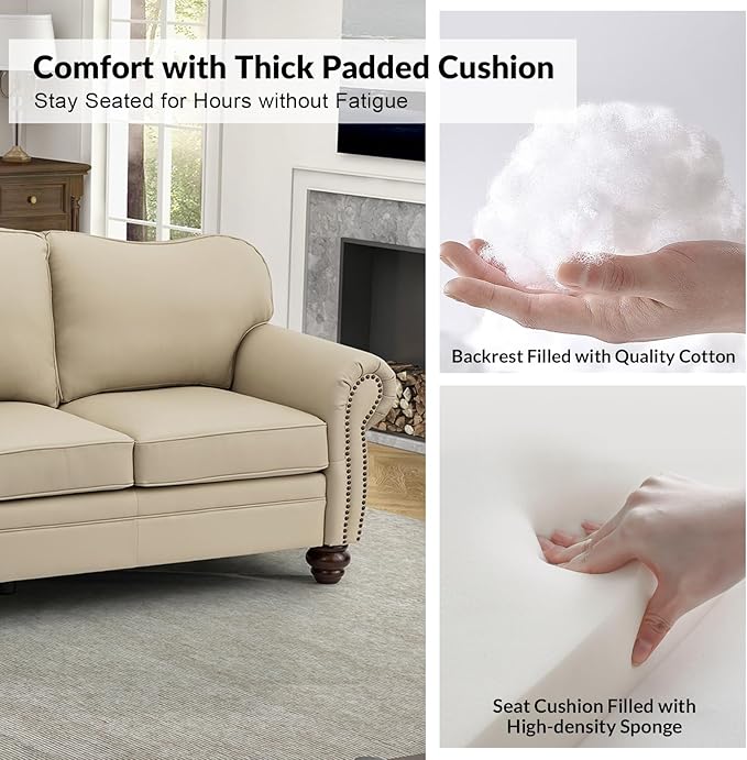 81" Genuine Leather Sofa, Classic 3-Seater Couchs