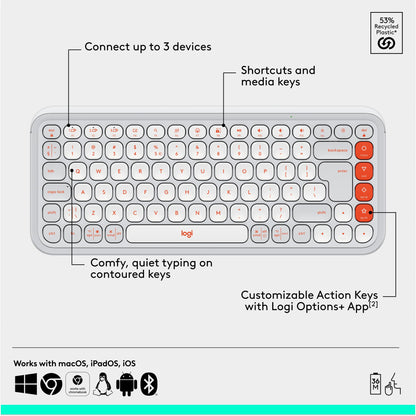 Logitech POP ICON Keys Wireless Bluetooth Keyboard, Comfortable Typing, Programmable Keys, Easy-Switch Between up to 3 Devices, for Laptop, Tablet, PC – Rose and Off-White
