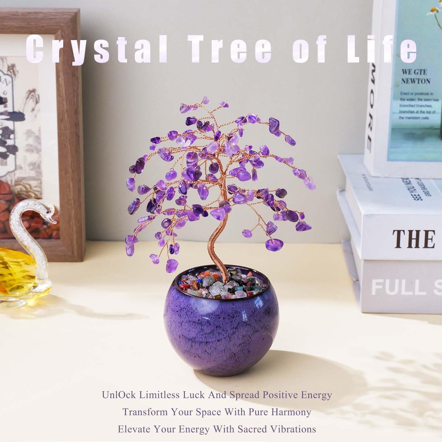 Runyangshi Amethyst Crystal Tree of Life - 8" Large Natural Chakra Healing Crystal Tree, Bringing Money, Good Luck, Positive Energy for Home Decor, Feng Shui Gifts, Office Desk Ornament