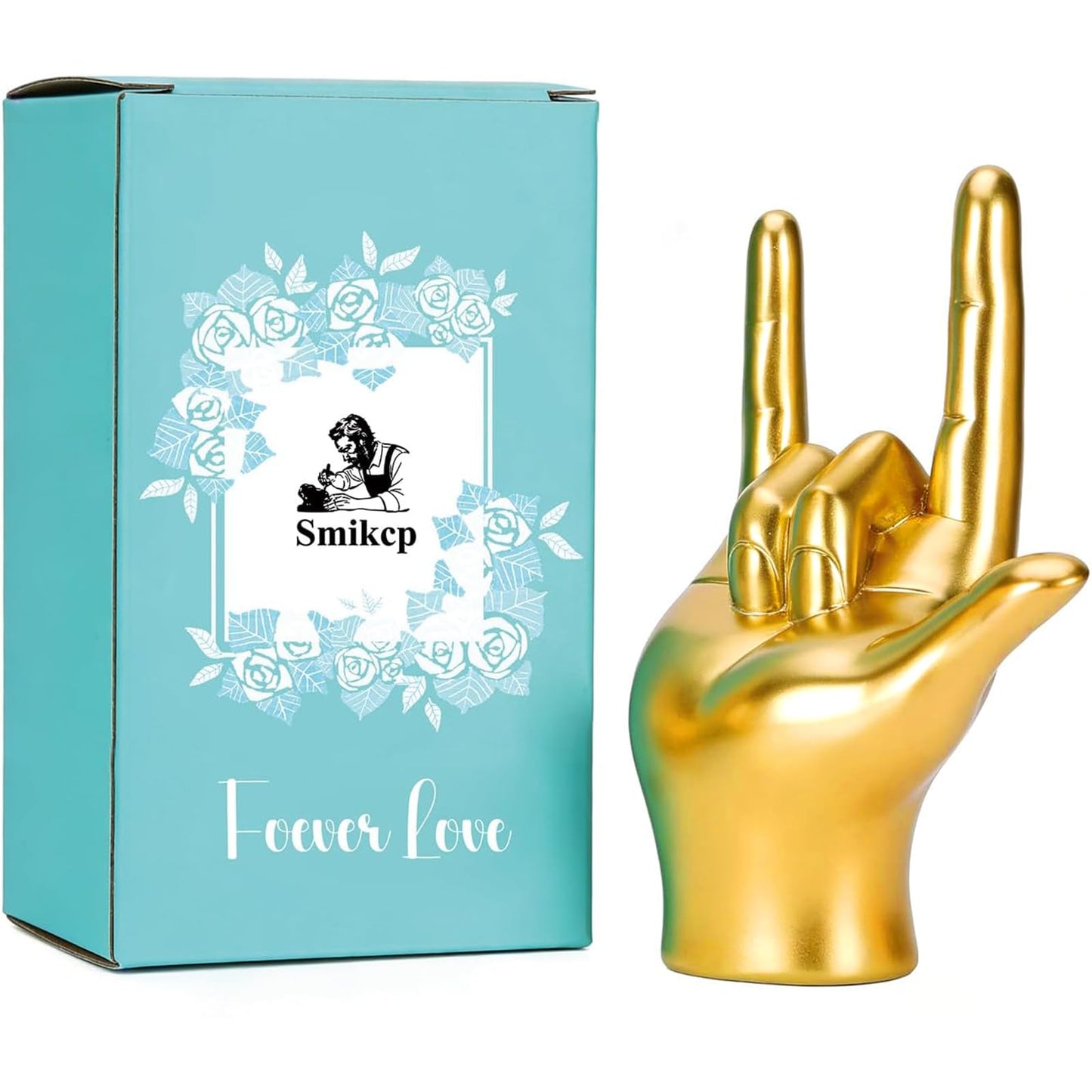 Gold I Love You Hand Sign Gesture Statue Rock and Roll Culture Hands Decor