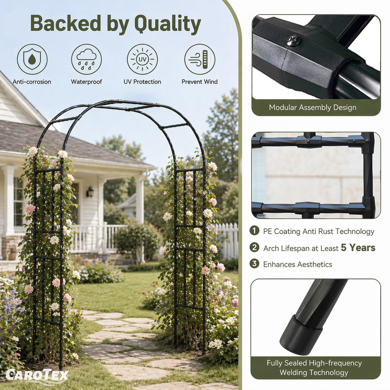 Carotex Garden Arch, 94.5’’x59.1’’ Arbor Trellis, Garden Arch Trellis for Climbing Plants Outdoor, Arbor for Flower, Climbing Vine Vegetable, Fruit and Lawn(Black)