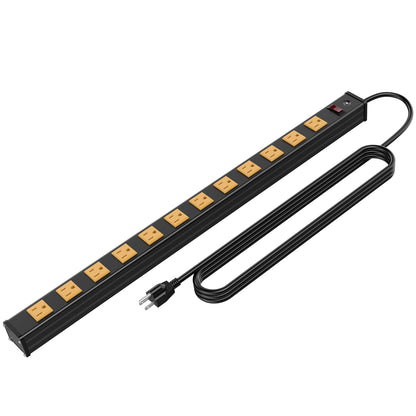 20 Outlet Heavy Duty Metal Socket Power Strip,15-Foot Long Extension Cord with Circuit Breaker. Mounting Brackets Included,Workshop/Industrial use,ETL Certified